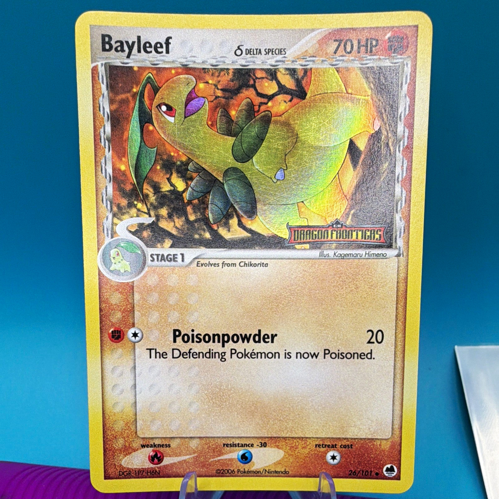 Bayleef 26/101 EX Dragon Frontiers Reverse Holo Delta Species 70HP LP Stamped