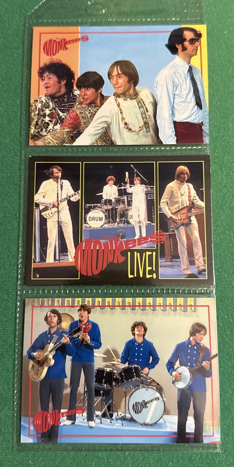 Carte collezionabili promozionali Monkees 1995 Cornerstone #1,,2 e 3 non circolate