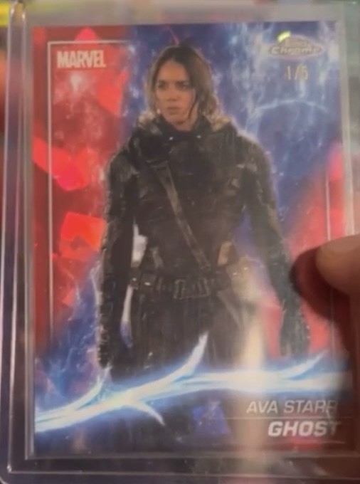 2025 Topps Chrome Marvel Studios Ava Starr Ghost Sapphire Red /5 Alpha! #186