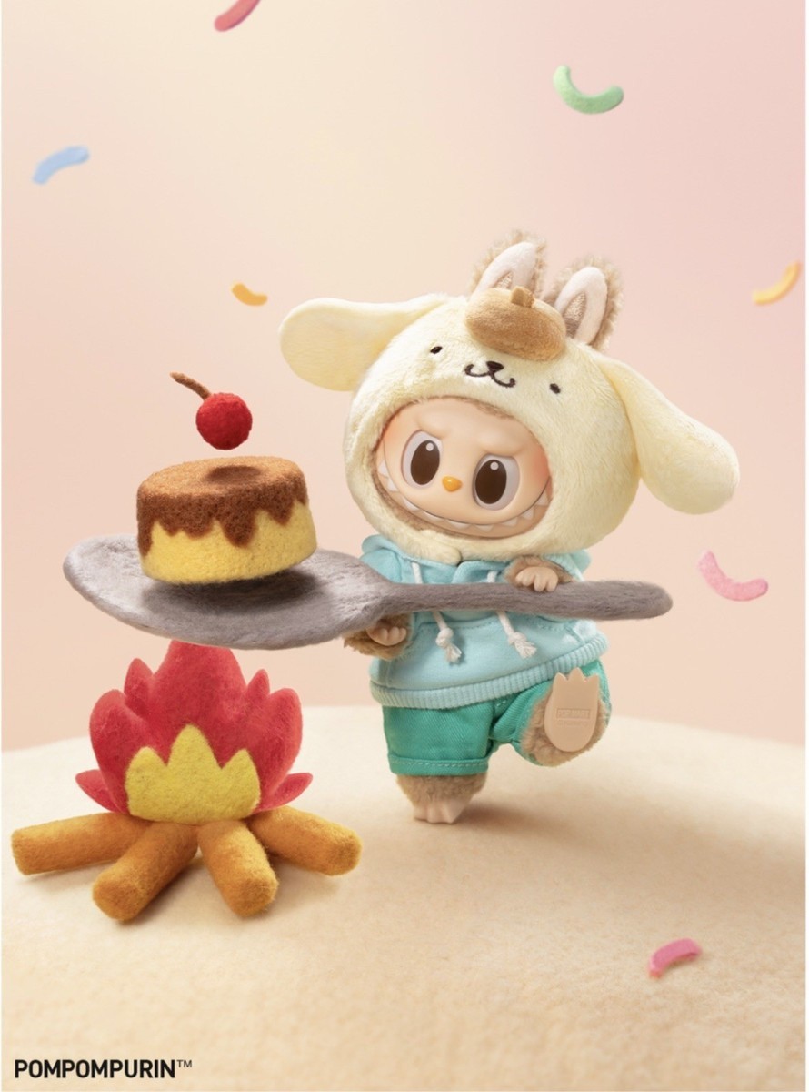 Ciondolo peluche vinile POP MART Labubu x Hello Kitty Pompompurin nuovo con scatola autentico 