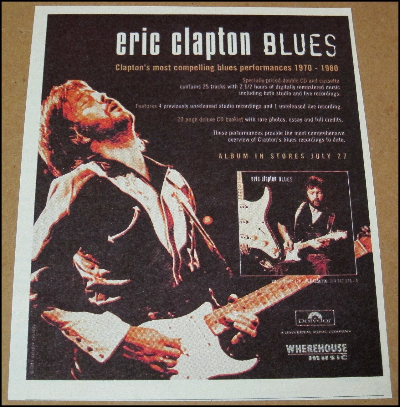 Album Eric Clapton Blues 1999 stampa pubblicità ritaglio 4,5"x5,5"