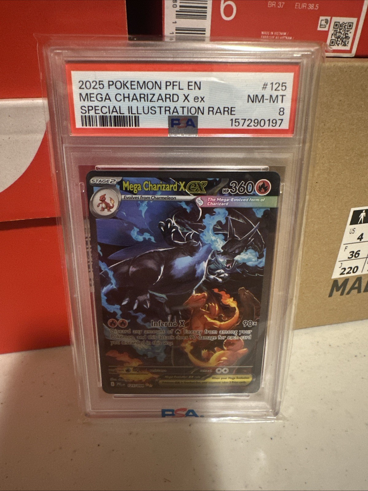 2025 Pokémon PFL EN Mega Charizard x EX Illustrazione Speciale Rara #125 PSA 8