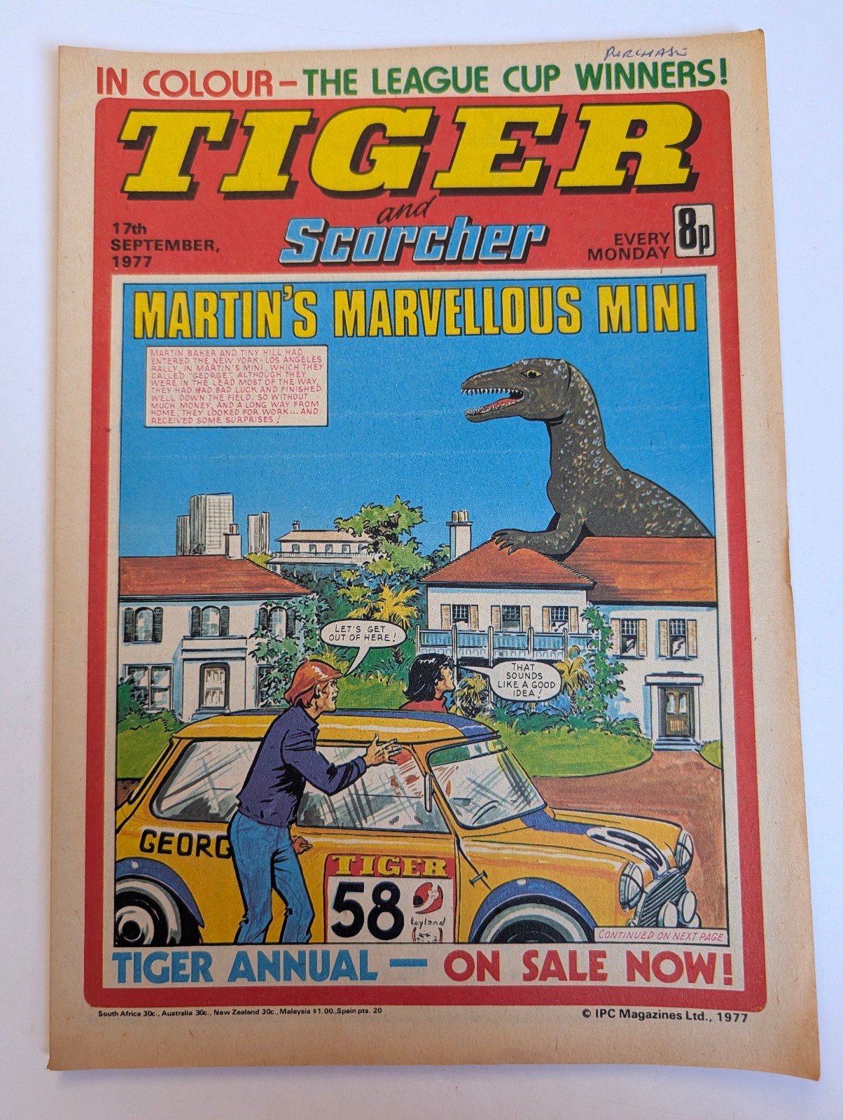 Tiger and Scorcher Comic 17th September 1977, IPC Magazines Ltd.