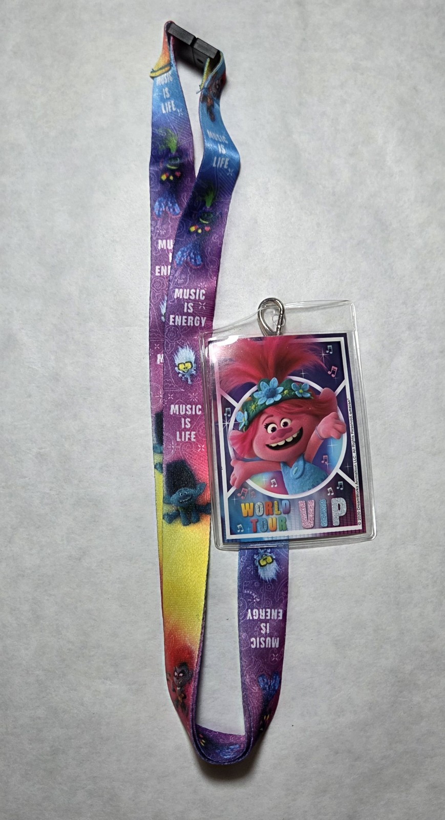 Troll World Tour VIP DreamWorks lanyard necklace pass backstage rainbow pink 