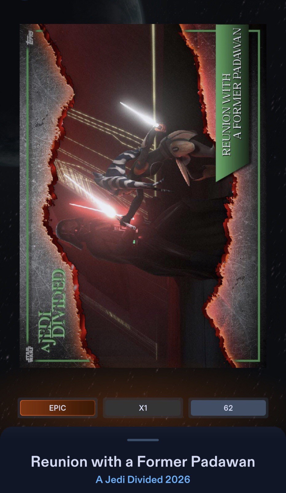 EPIC A JEDI SPLIT-VADER REUNION AHSOKA TANO-TOPPS STAR WARS CARD TRADER