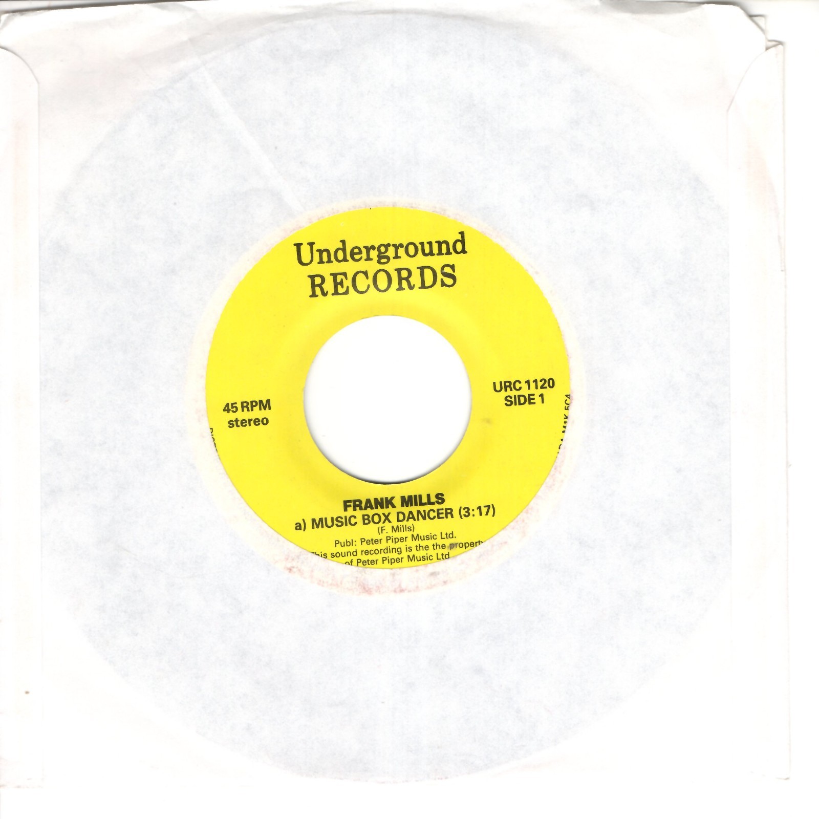 FRANK MILLS:   MUSIC BOX DANCER / PETER PIPER ..  45 RPM 13097
