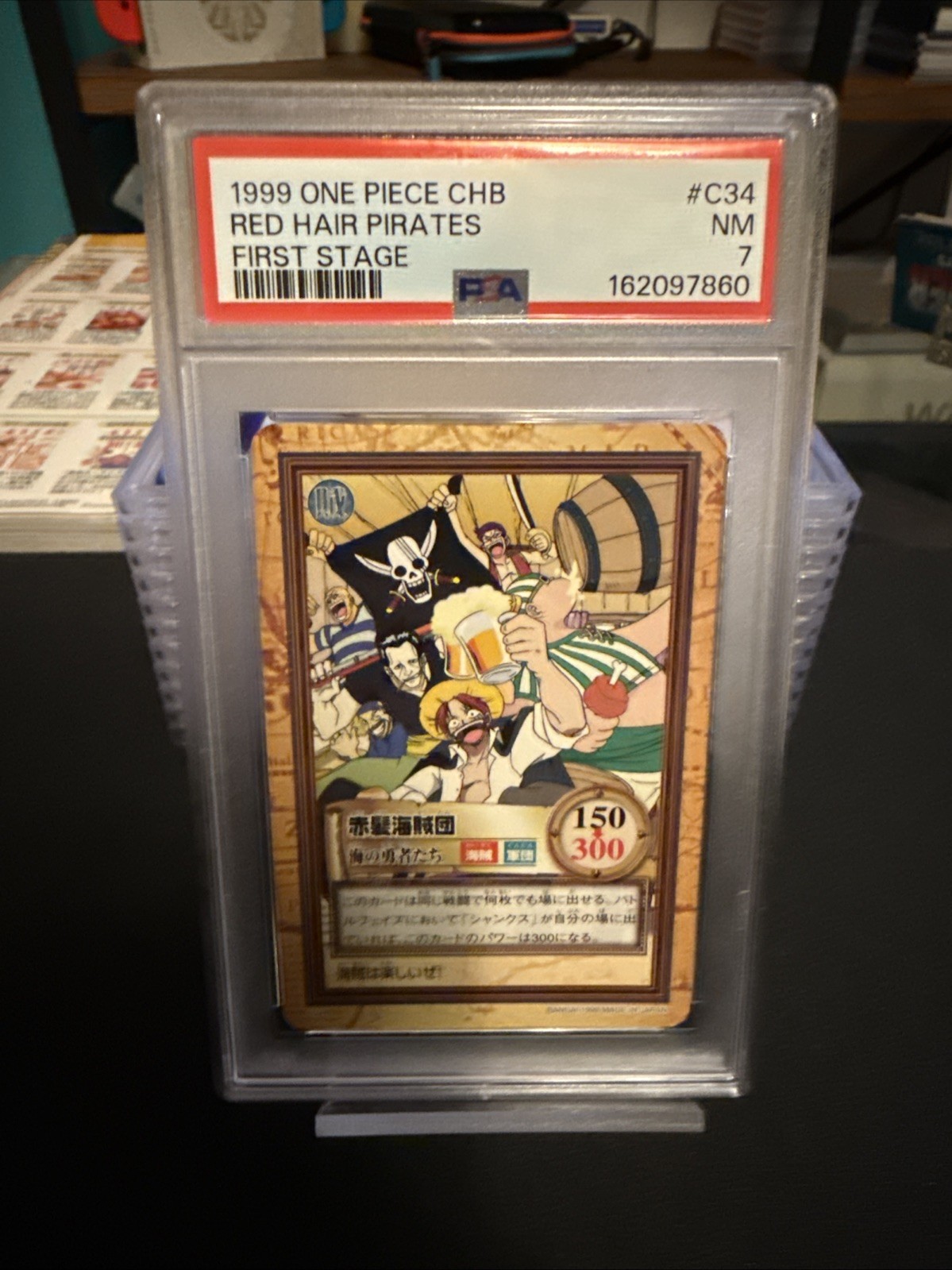 1999 One Piece Carddass Hyper Battle Red Hair Pirates C34 PSA 7 First Stage