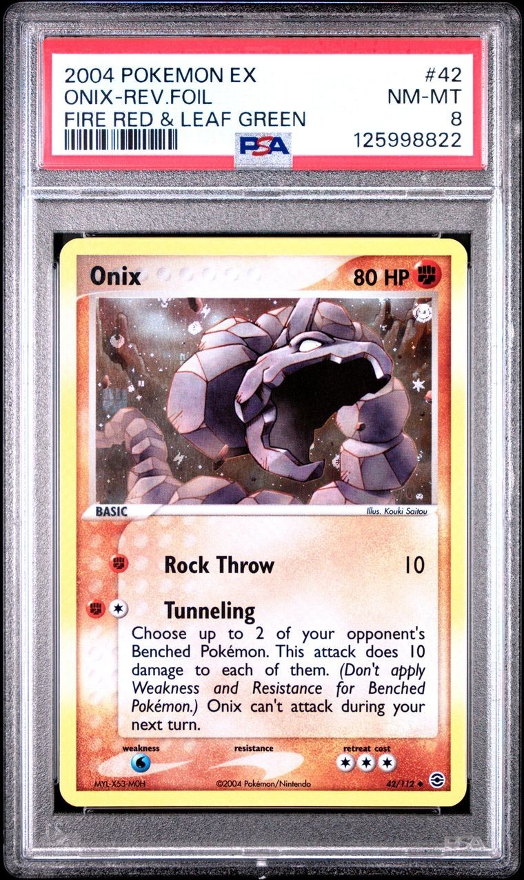 2004 POKEMON EX ROSSO FUOCO E VERDE FOGLIA #42 ONIX-REVERSE FOIL PSA 8