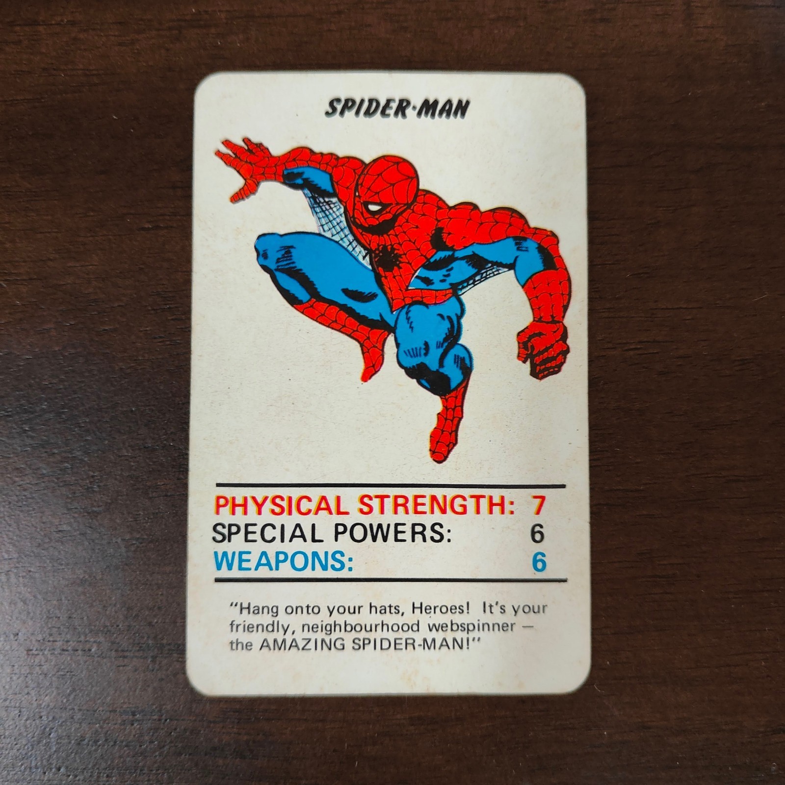 1977 Marvel Superhero Card Amazing Spiderman UK Top Trumps