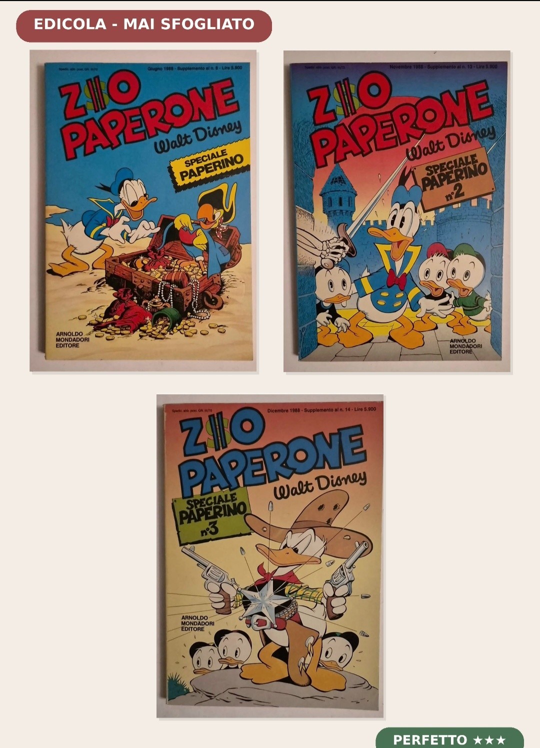 Speciale Paperino N.1 N.2 N.3 1988 Lotto Completo 3 RARISSIMI  Edicola MINT