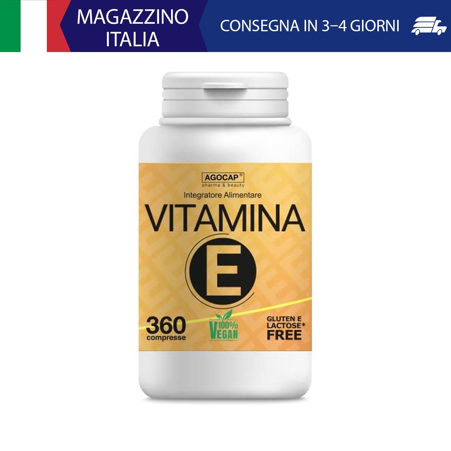 Vitamina E, 360 compresse | Prodotto in Italia, alto dosaggio | Vitamina E pura,