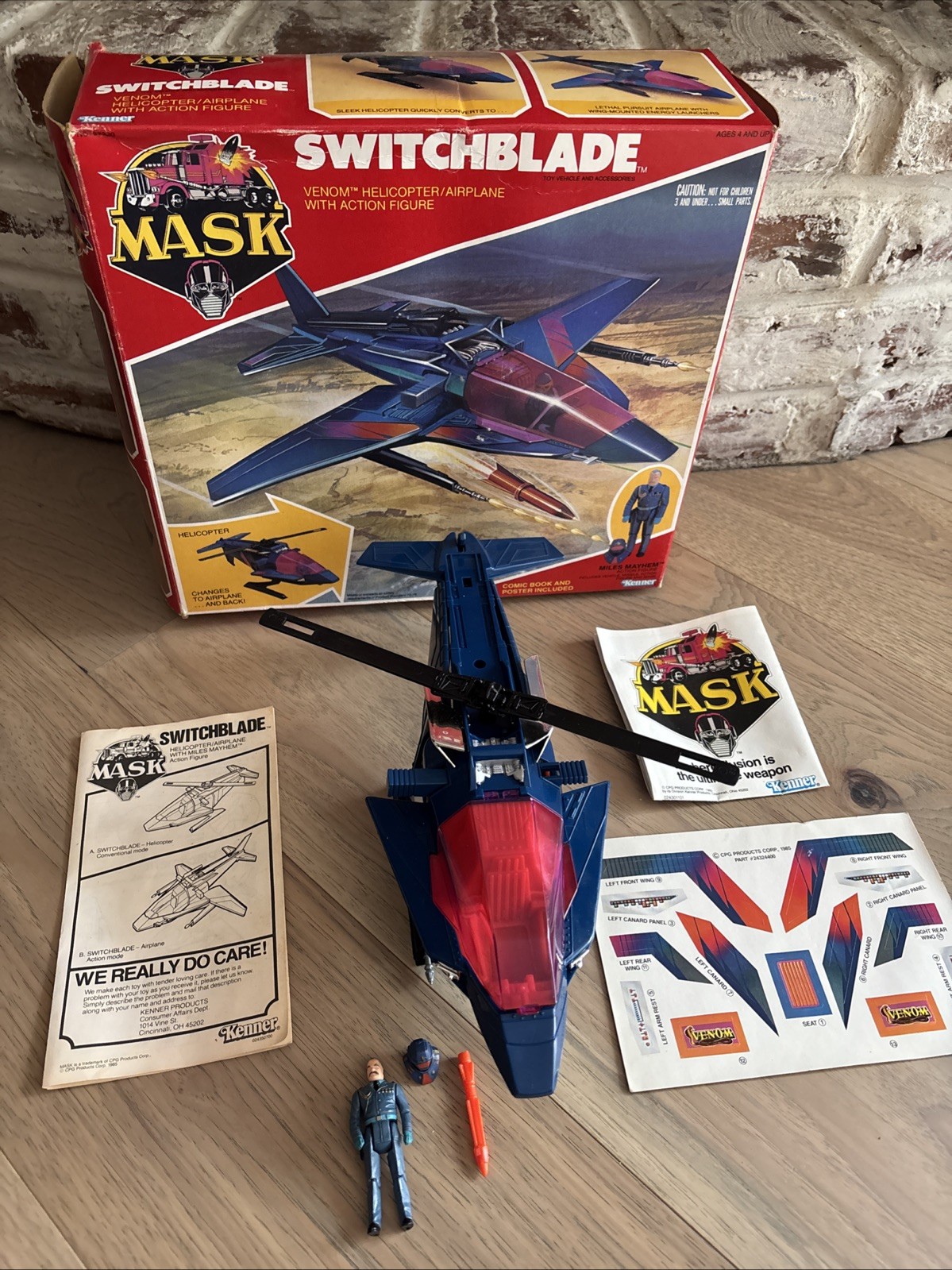 M.A.S.K. SWITCHBLADE 100% completo con scatola adesivi mai usati maschera corta vipera 1985