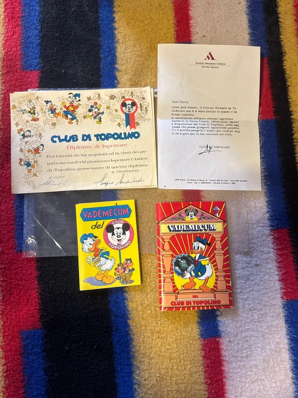 Disney Club di Topolino Diploma di Ispettore, 2 Vademecum e lettera Mondadori Autentica