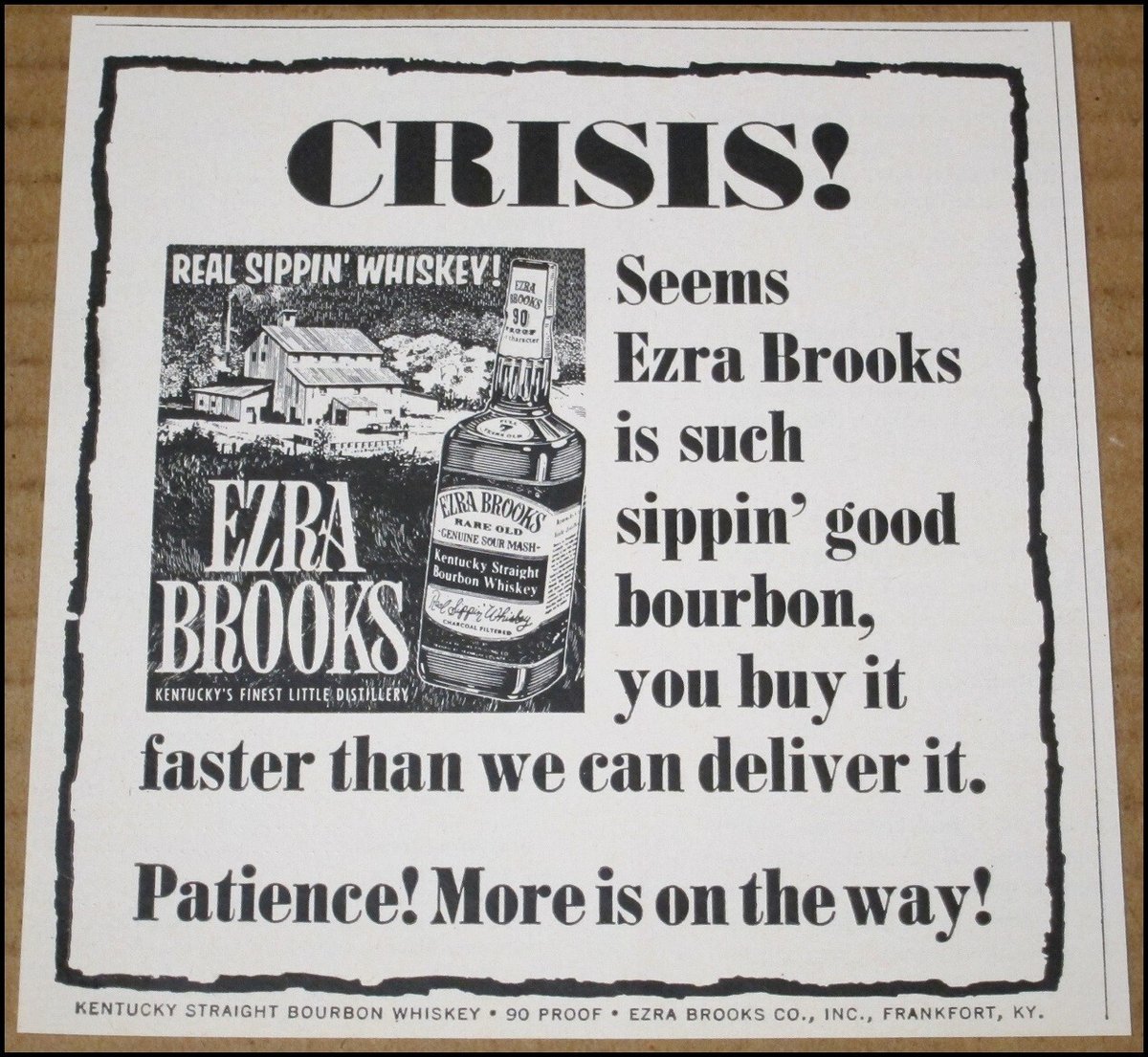 1968 Ezra Brooks Bourbon Whisky Stampa Pubblicità Clipping Pubblicità 5"x5" Vintage