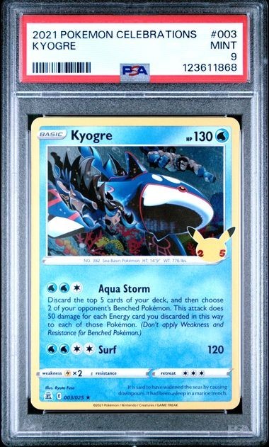PSA 9 Kyogre 003/025 Pokemon Celebrations Holo 25th Anniversary 2021 MINT
