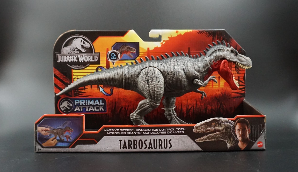 Jurassic WorldPrimal Attack Tarbosaurus Biters massicci. Mattel 2019, nuovo con scatola.