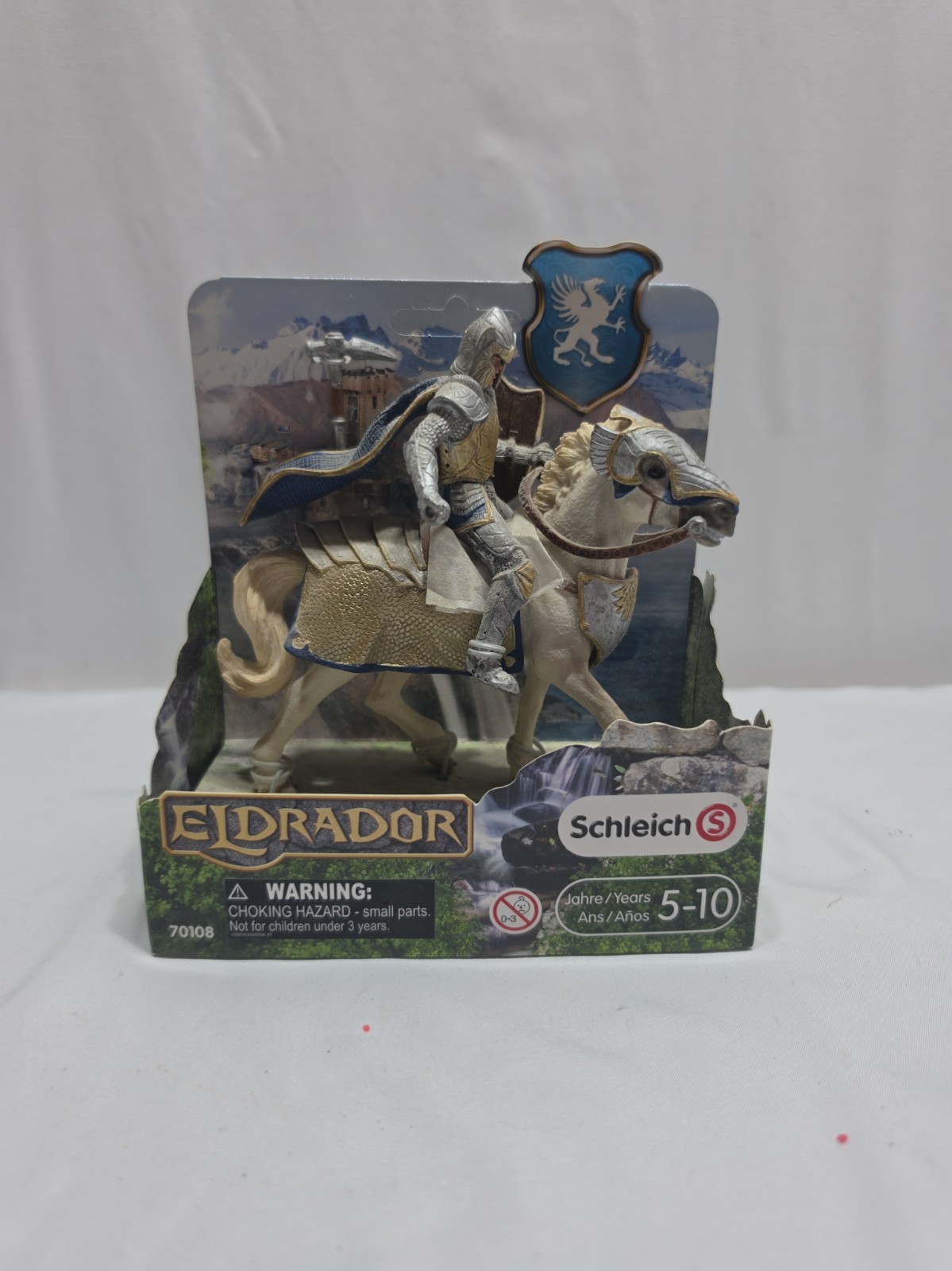 Schleich Cavaliere Grifone completo su armatura cavallo bianco con scudo e martello 70108 