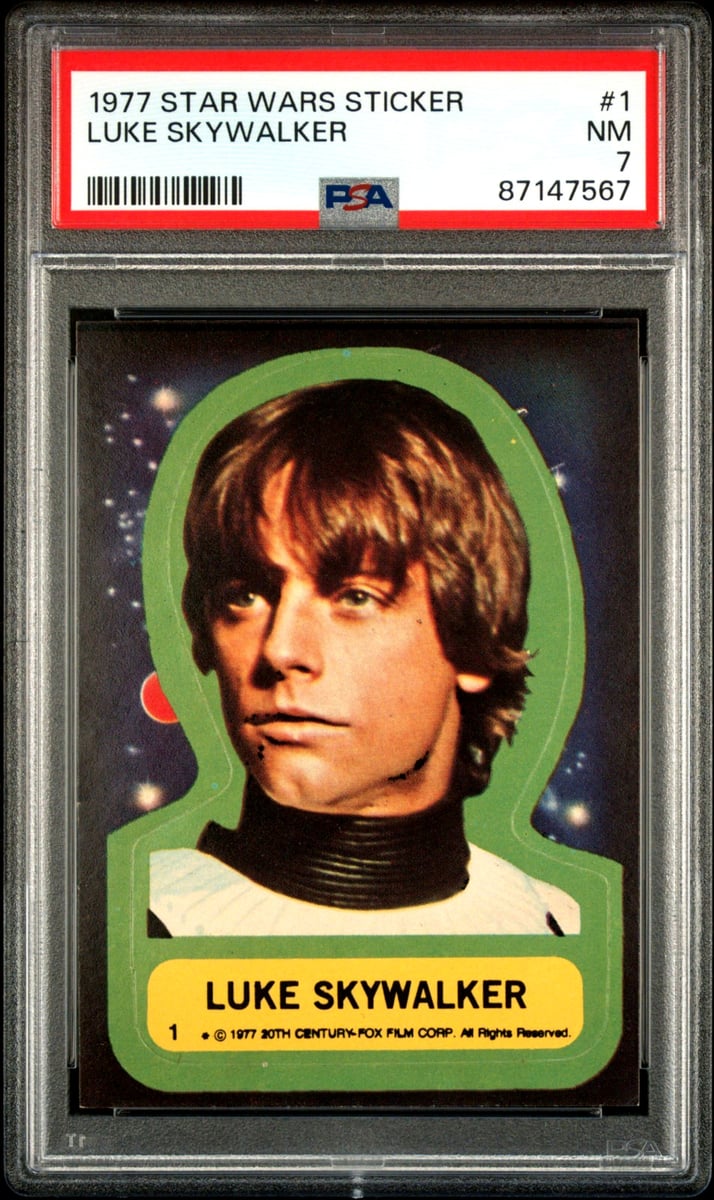 PSA 7 Luke Skywalker Rookie Card 1977 Topps Star Wars Stickers #1 Sticker RC 70s