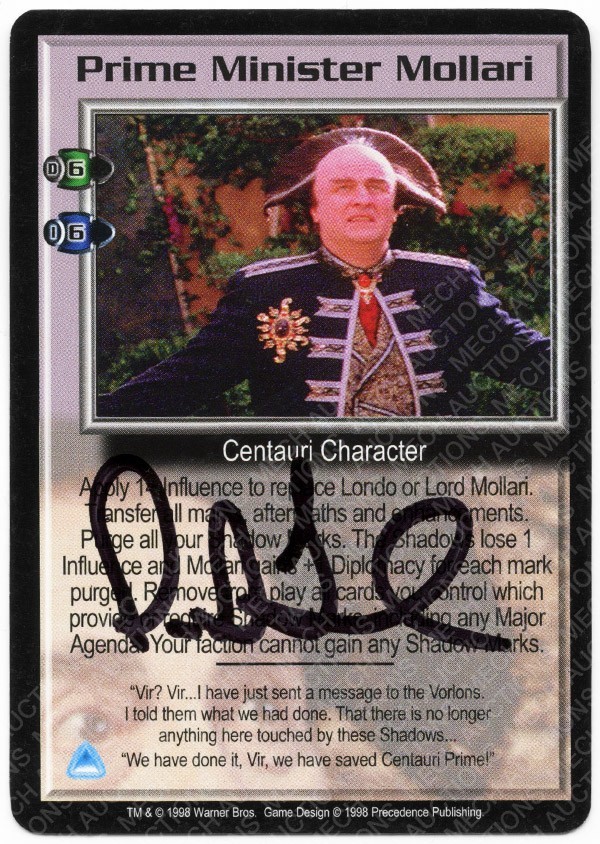 Babylon 5 CCG GW cartolina in rilievo primo ministro Mollari Peter Jurasik autografo