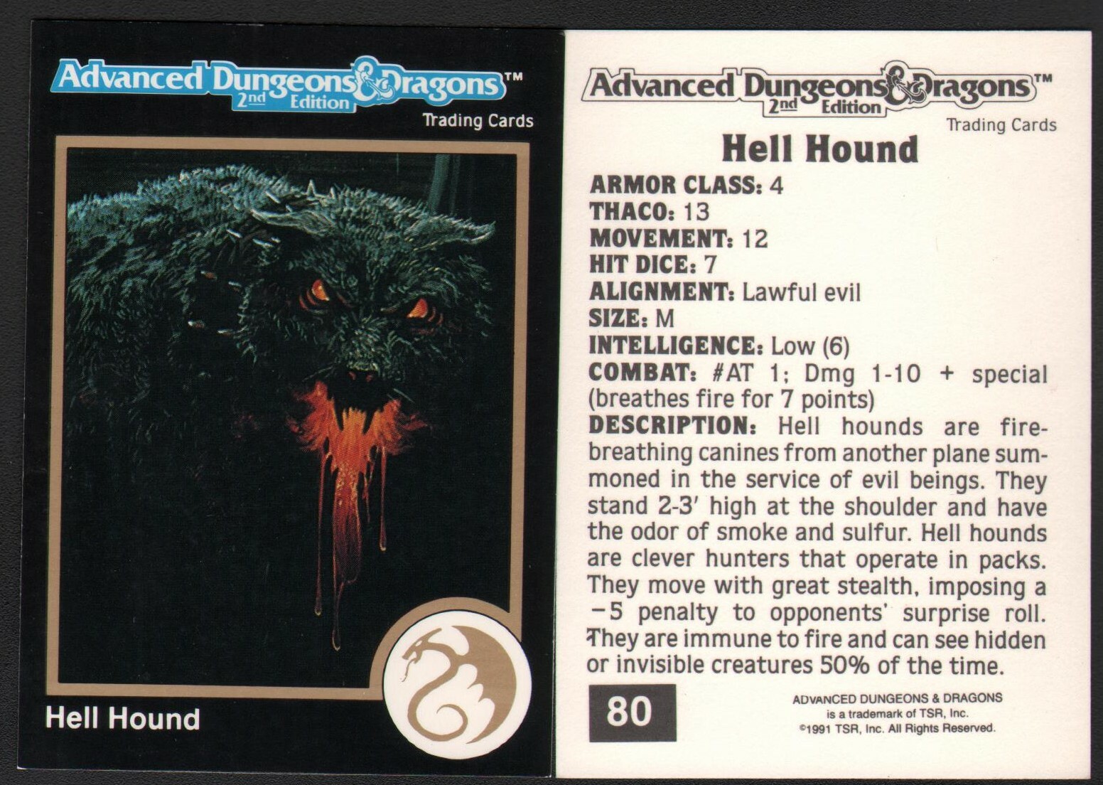 1991 TSR AD&D Gold Border Dungeons & Dragons RPG Fantasy Art Card #80 Hell Hound