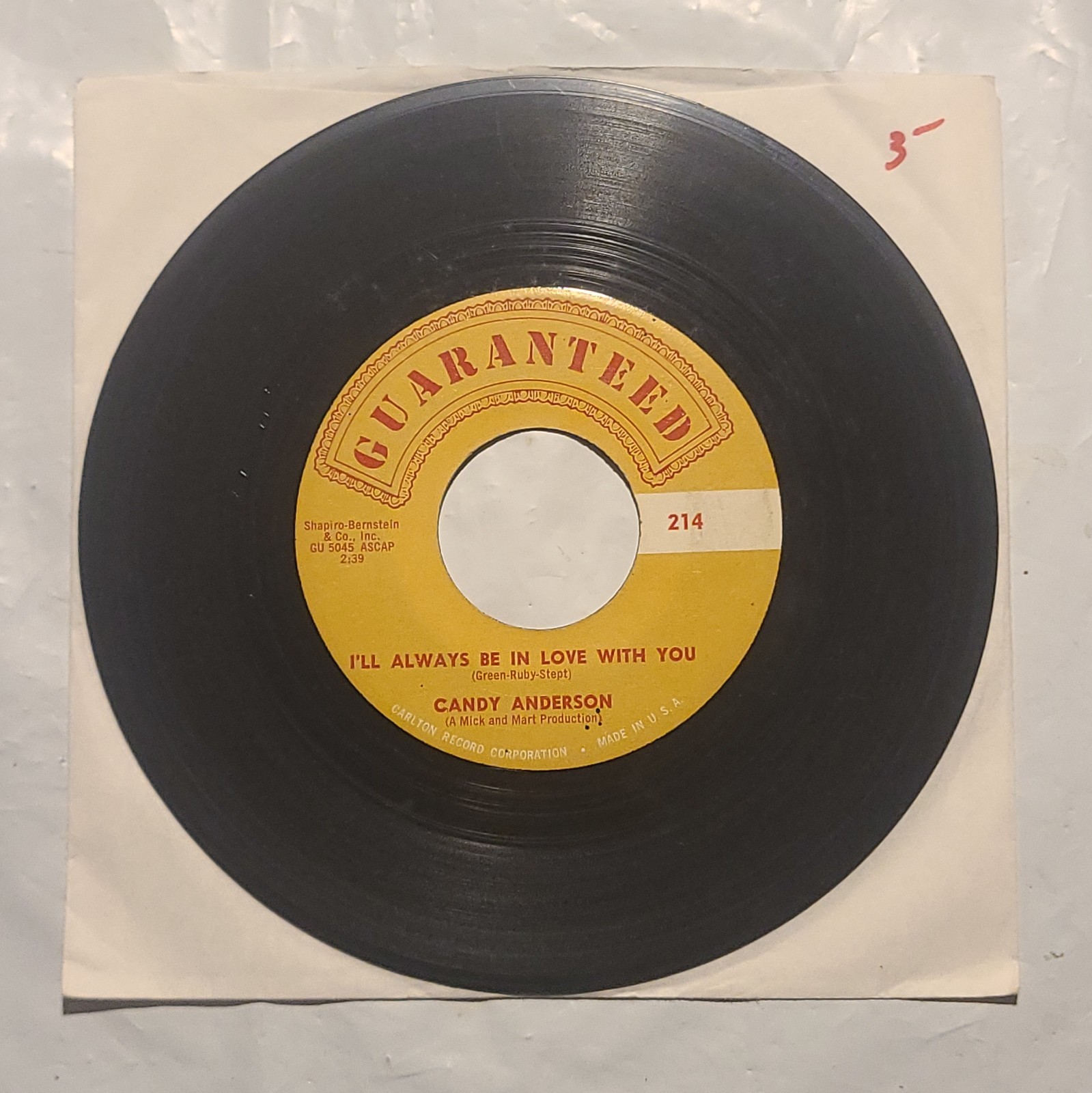 Candy Anderson - I'll Always Be In Love With You/ Call Me Lucky -  45 RPM Record