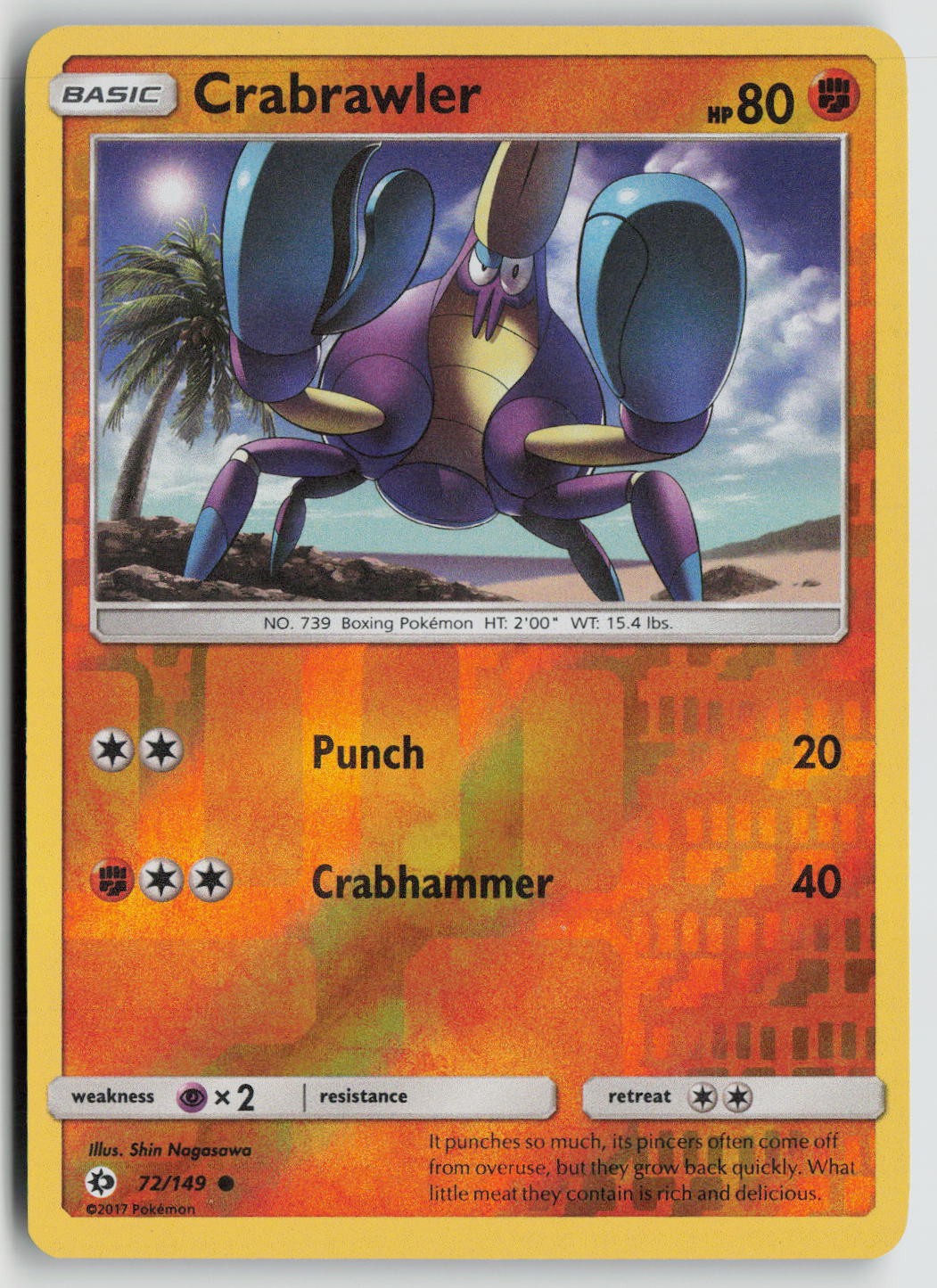 Crabrawler SM Base Set 72/149 Reverse Holo NM