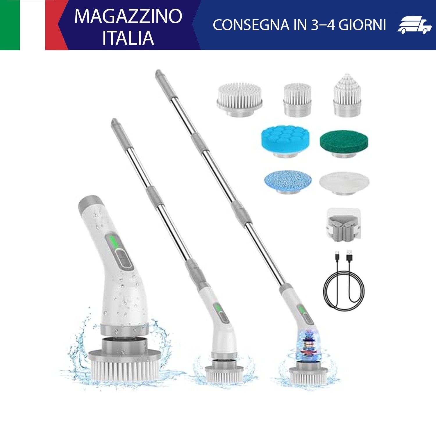 Spazzola elettrica rotante 7 in 1, potente pulizia a 420 giri/min, spazzola per