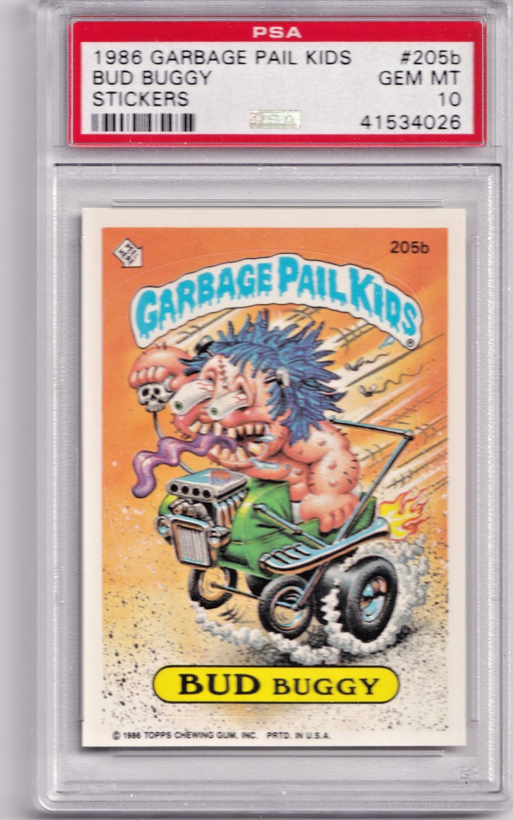 1986 GARBAGE PAIL KIDS STICKERS #205b BUD BUGGY SERIES 5 PSA 10