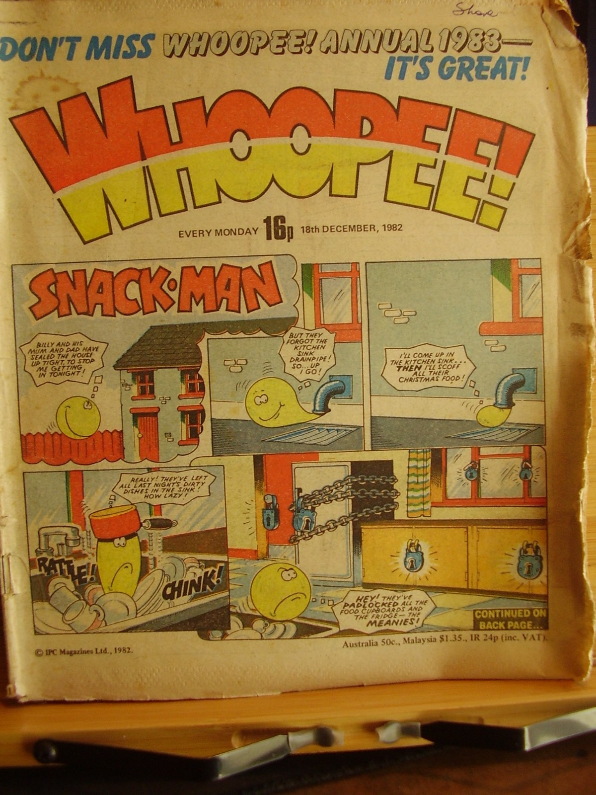 VINTAGE WHOOPEE ! COMIC 18TH DECEMBER 1982 SNACK MAN FRANKIE STEIN