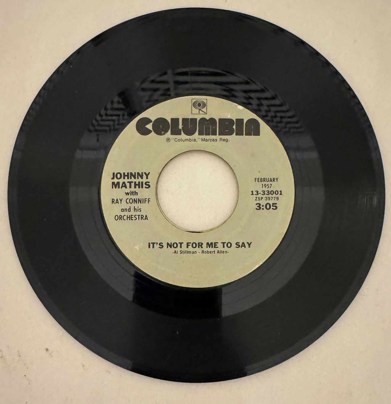 JOHNNY MATHIS WITH RAY CONNIFF AND HIS ORCHESTRA – CHANCES ARE - 7" VINYL VG+ L2
