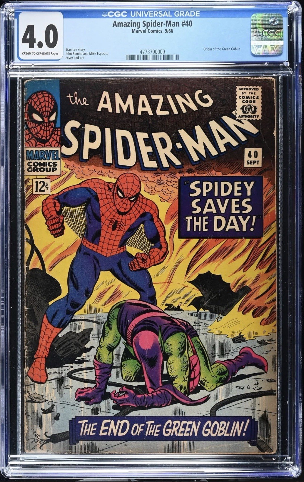 AMAZING SPIDER-MAN #40 (Marvel 1966) CGC 4.0 GREEN GOBLIN COVER 🔑 🔥 ORIGIN