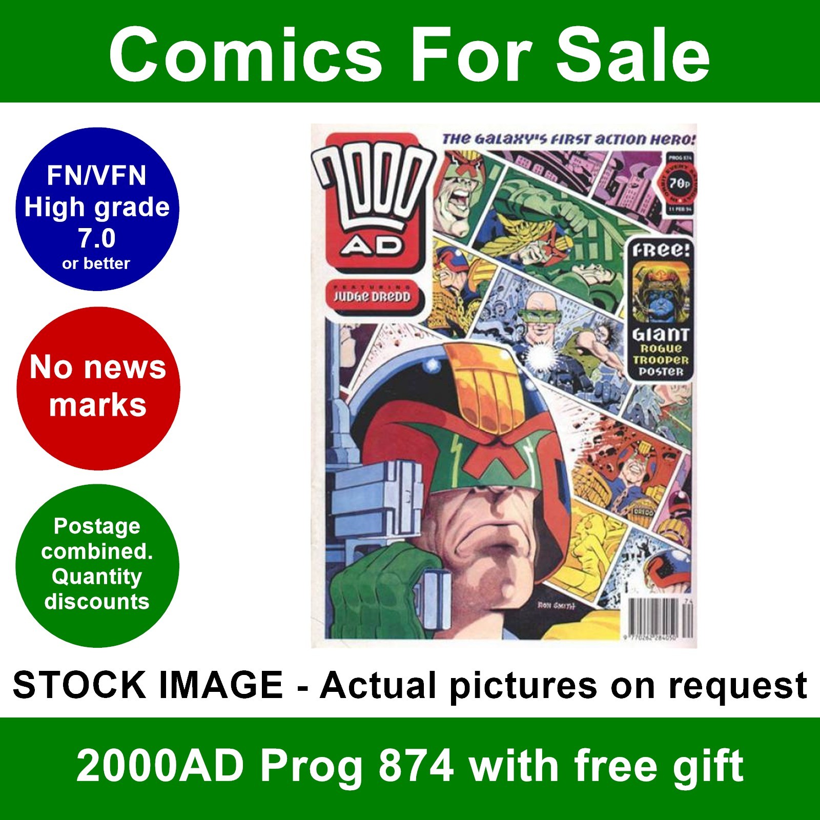 2000AD #874 comic - Nice FN+ clean - with FREE GIFT - 11 Feb 1994