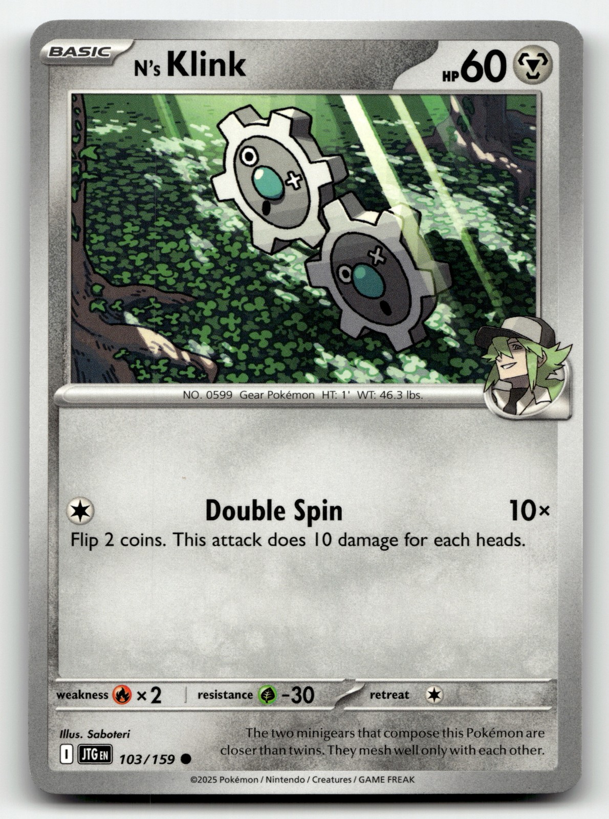 N's Klink 103/159 Journey Together Common Pokemon TCG [LP]