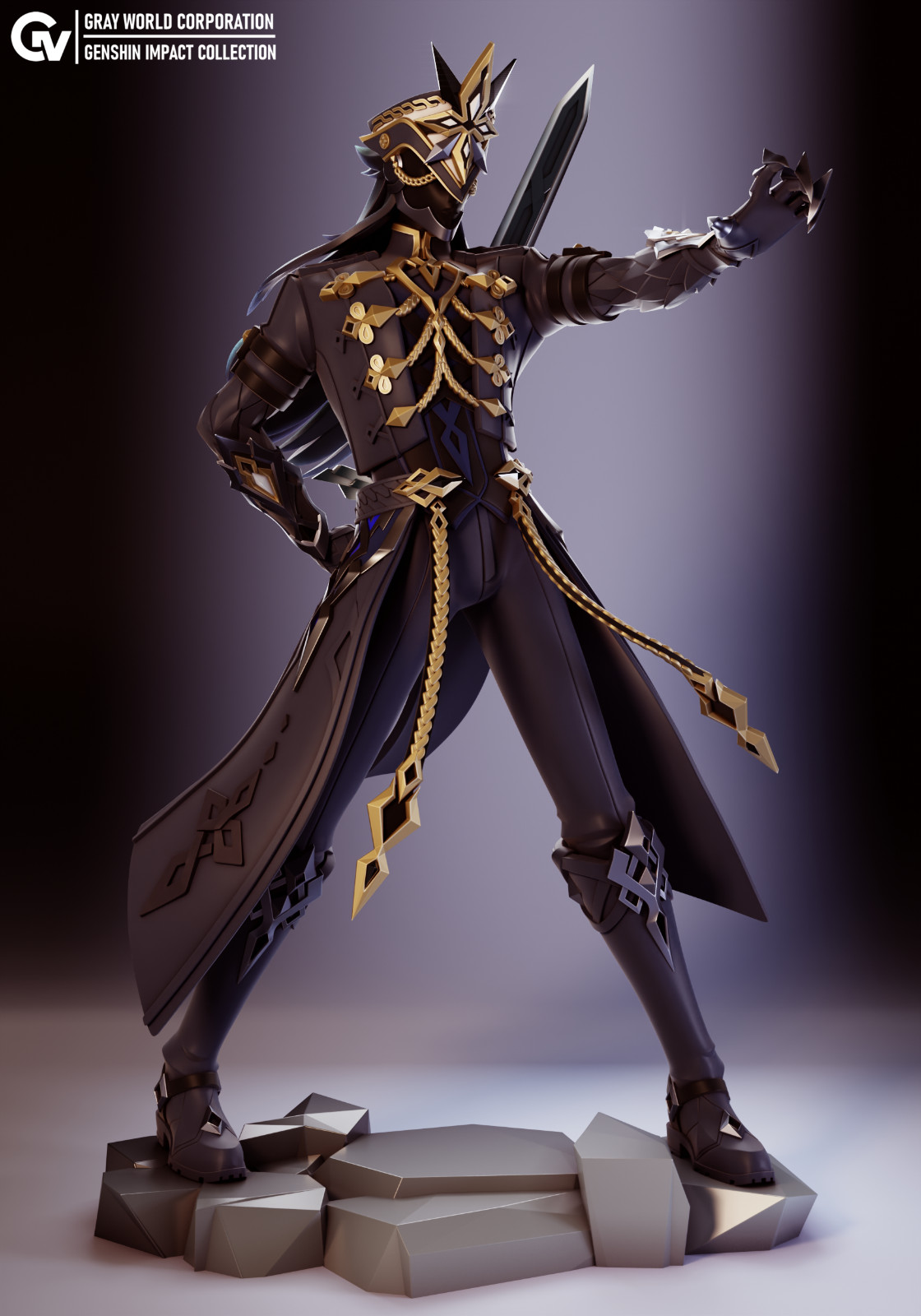 Genshin Impact: Statua Capitano - Figura da gioco dipinta a mano, regalo geek personalizzato