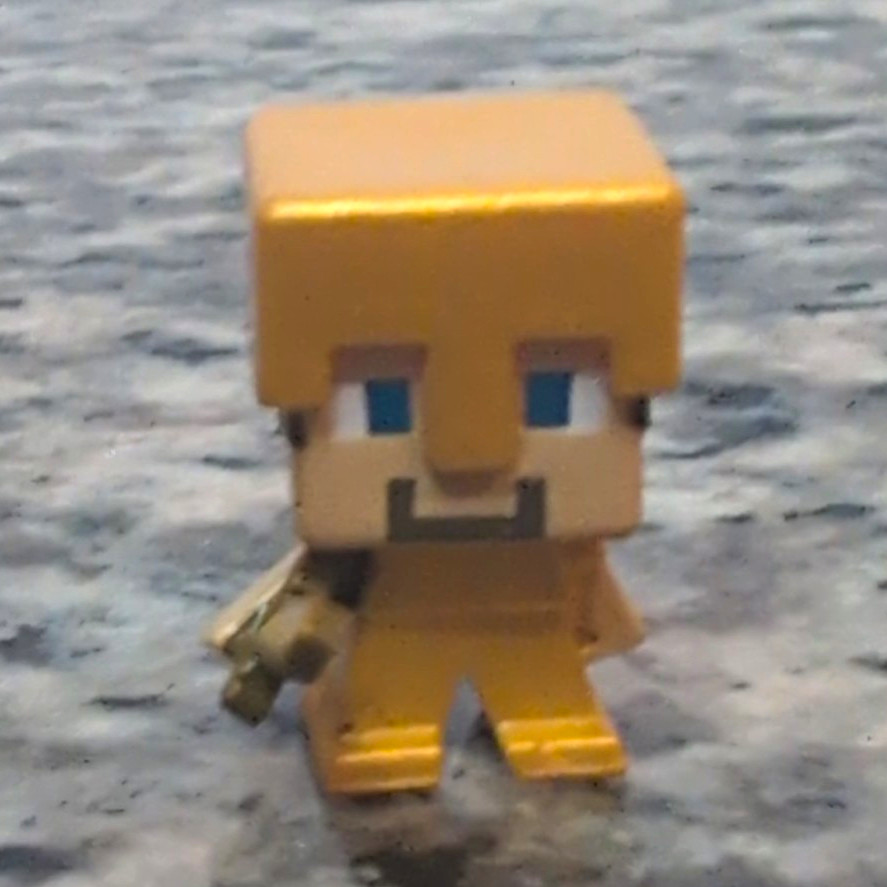 Minecraft Steve Gold Plastic Figure Block Character with Tool Accessory
