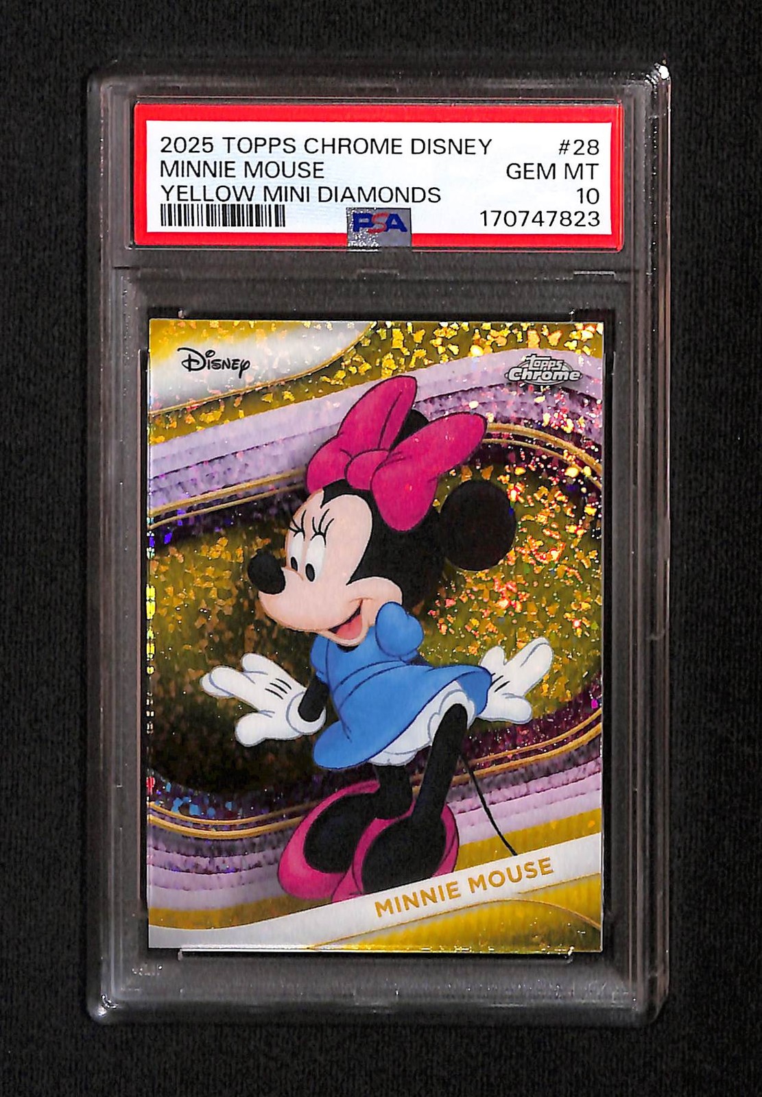 Disney 2025 Topps Chrome Minnie Mouse Yellow Mini Diamonds #28 PSA 10