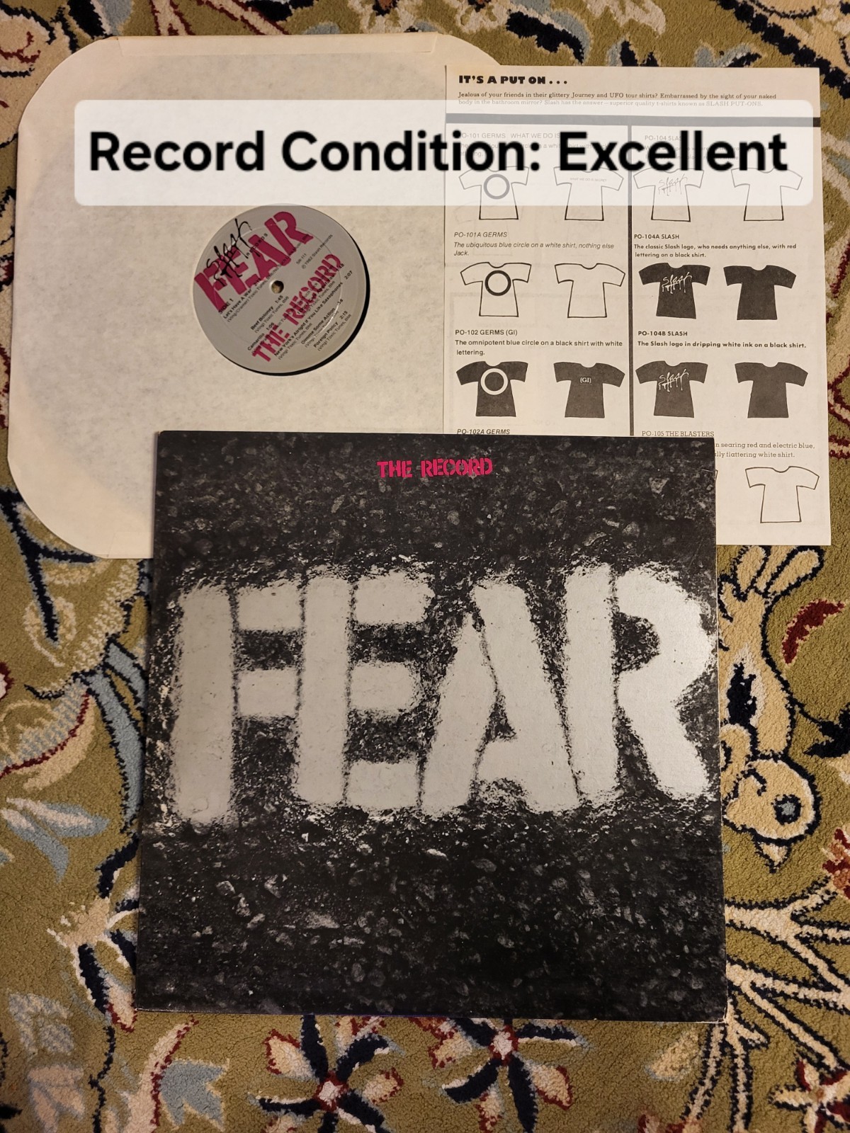 EXC FEAR: THE RECORD Punk 12" Vinyl Album LP 1982, SLASH Records SR-111 + Insert