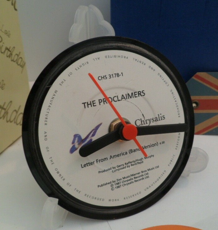 THE PROCLAIMERS CLOCK Desk Table Top CLOCK Vinyl Record Upcycled Single Size 4".