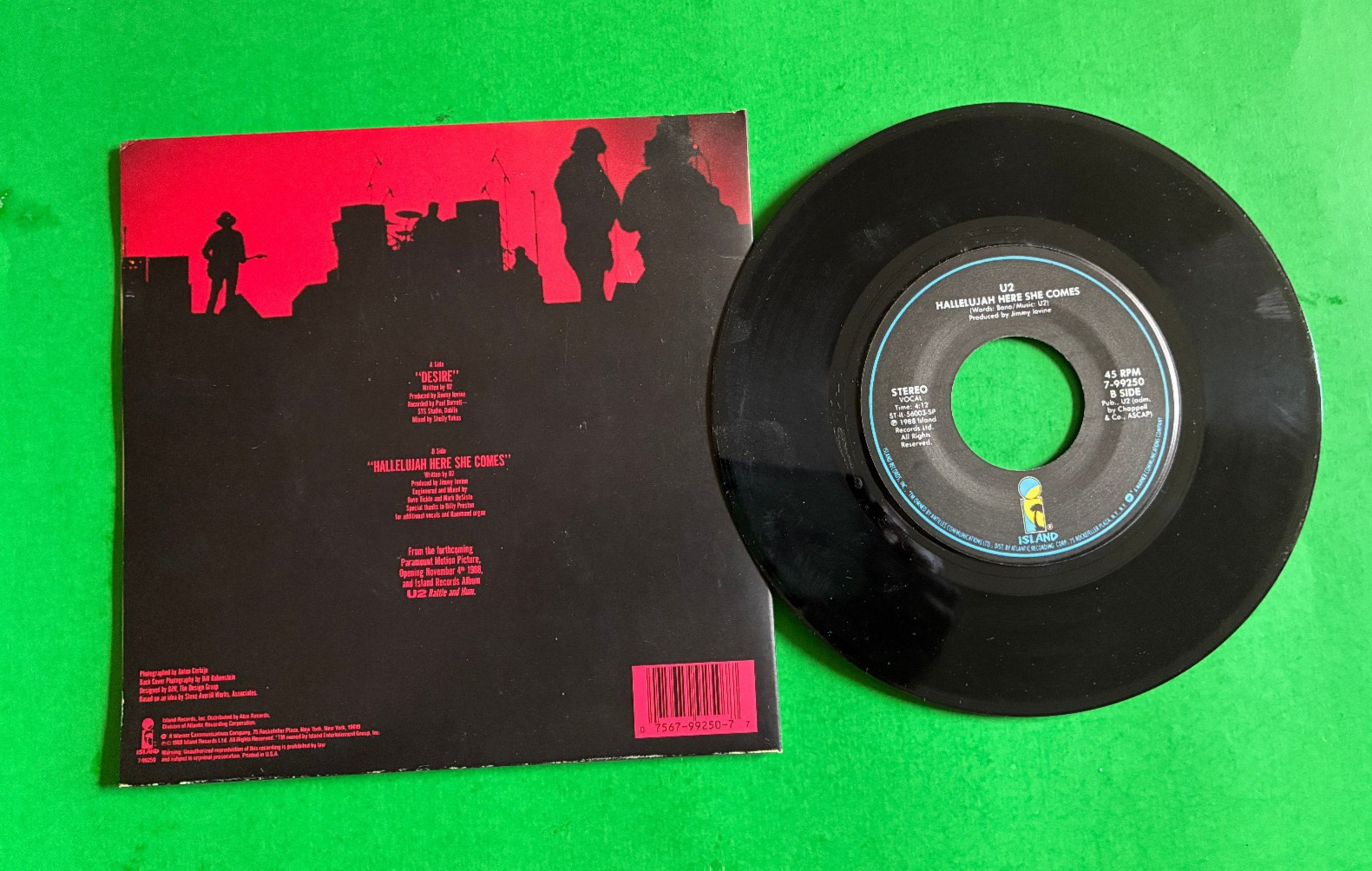 U2 Desire 7” Vinyl Single 1988 Island 7-99250 Gatefold Hallelujah Here She Comes