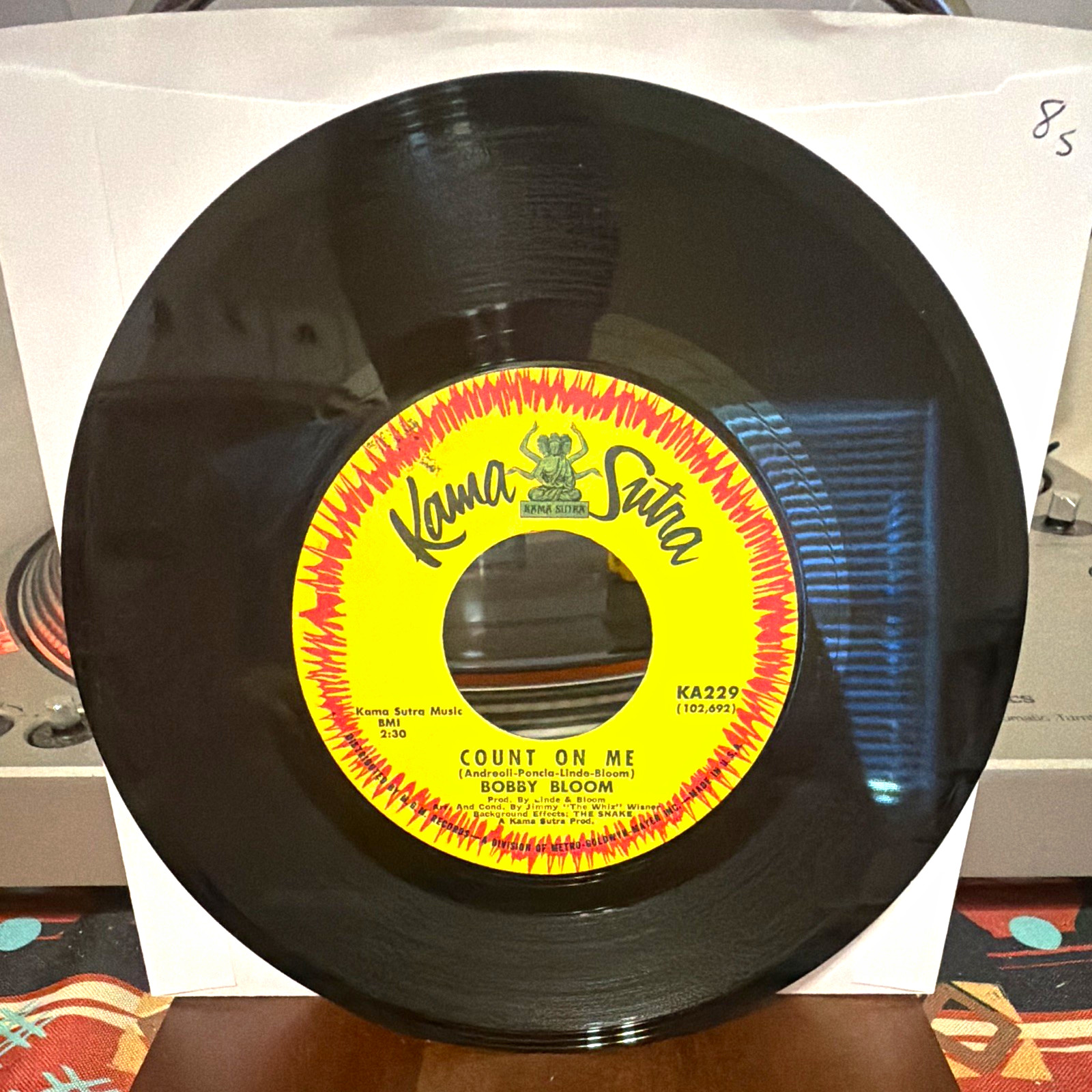 Bobby Bloom Count On Me 7" 45RPM Vinyl Single Kama Sutra KA229