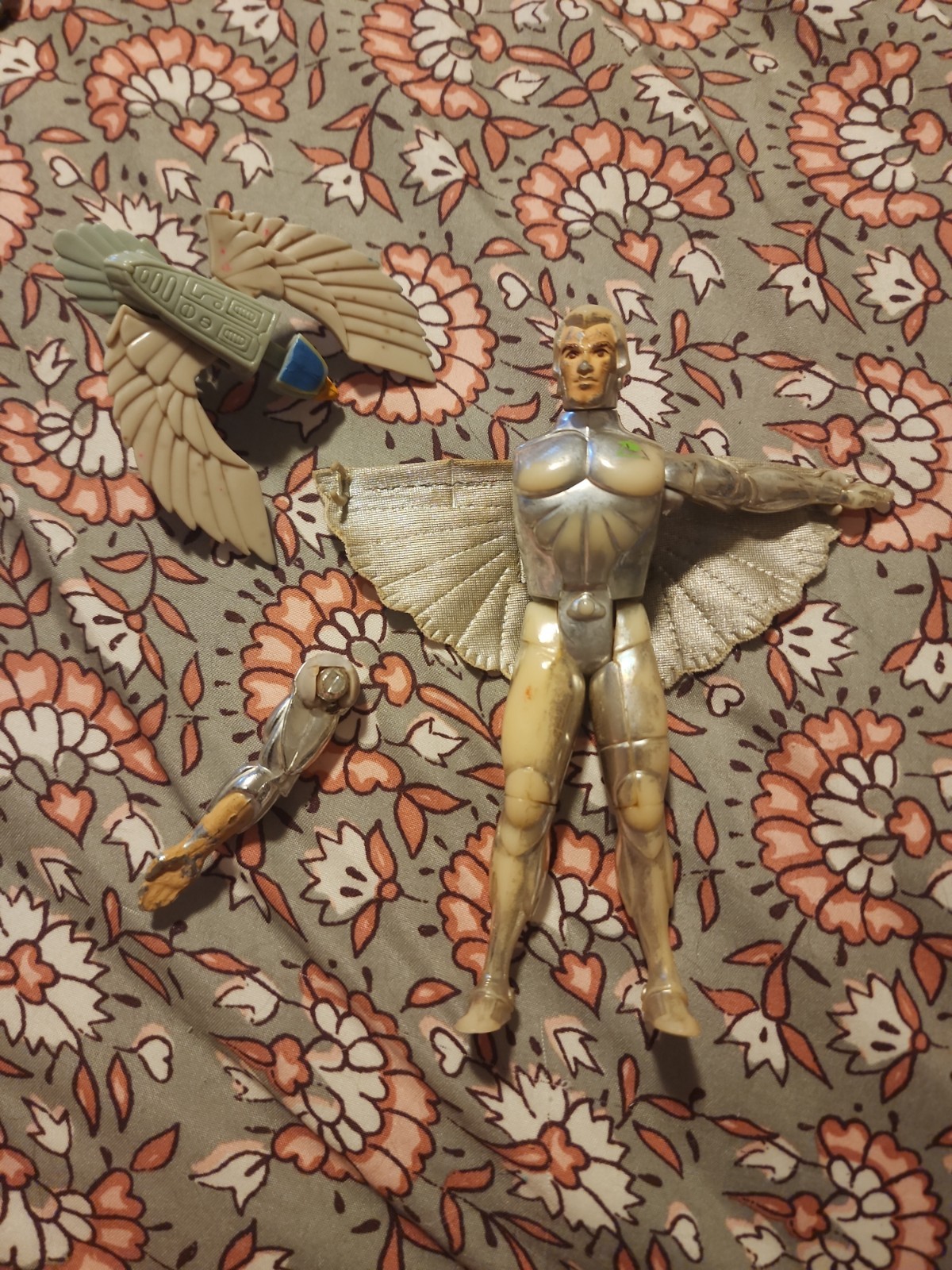 Figurina Kenner SilverHawks Quicksilver 1986 vintage con Tally-Hawk & Wings RIPARAZIONE