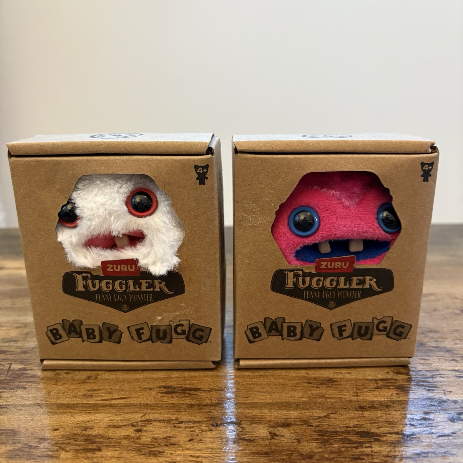 2 Zuru Fuggler Mini Funny Ugly Monster Plushies Plush Toys Miniature Pink White