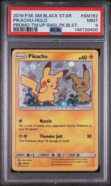 POKEMON TEAM UP BLISTER 2019 BLACK STAR PROMO PIKACHU HOLO SM162 PSA 9 COME NUOVO