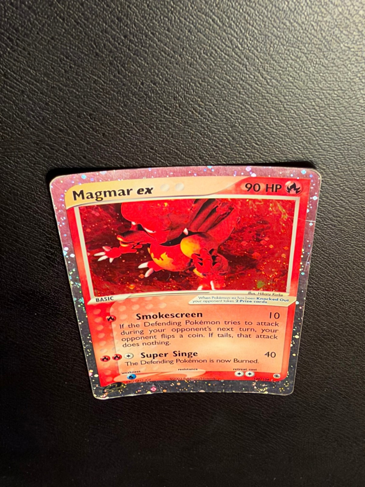 Carta Pokemon Magmar ex 100/109 EX Rubino Zaffiro 2003 Holo sgualcita danneggiata