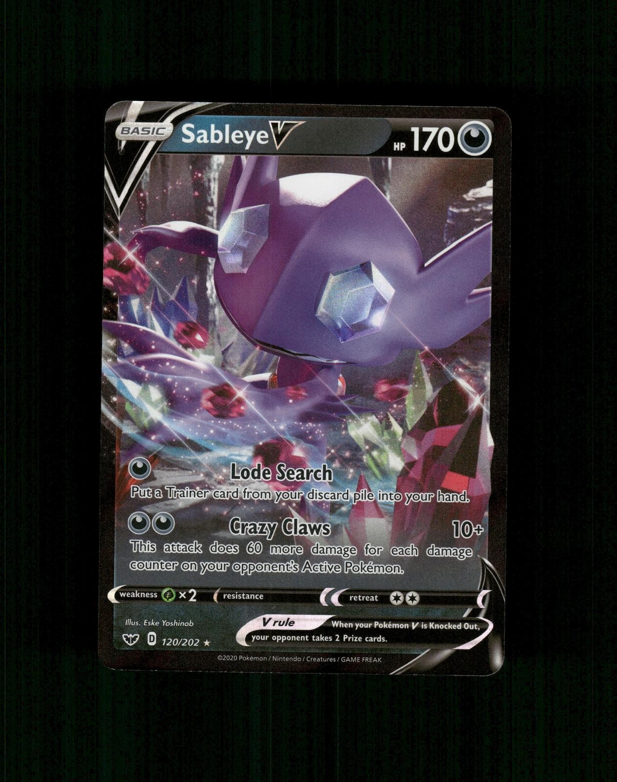 Sableye V 120/202 Holo V Raro Pokemon Spada e Scudo Quasi Nuovo