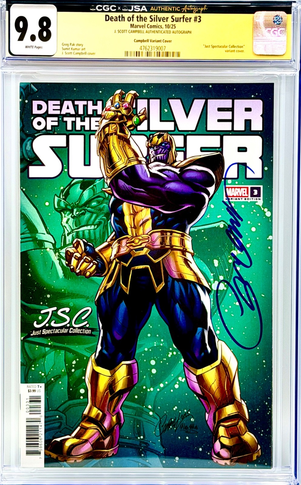 Death of Silver Surfer 3 CGC 9.8 SS J Scott Campbell firmato variante JSC