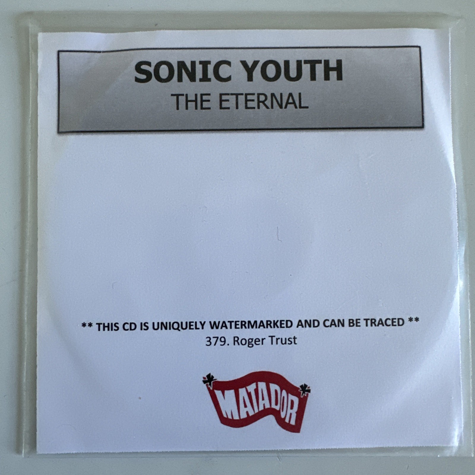 SONIC YOUTH THE ETERNAL 2009 WATERMARKED PROMO CDR MATADOR ADVANCE