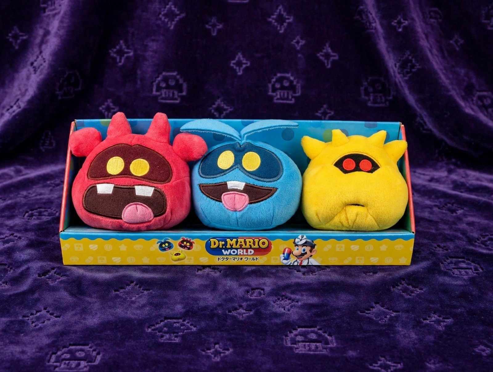 Peluche New Nintendo Super Mario Dr. Mario World Virus Rosso Blu Giallo Confezione da 3