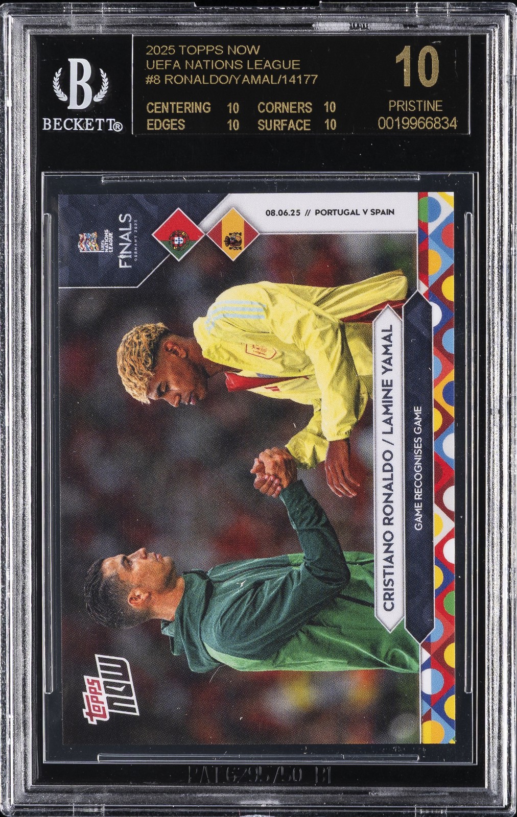 2025 TOPPS NOW UEFA NATIONS LEAGUE #8 RONALDO/YAMAL/14177 BGS 10 BLACK LABEL