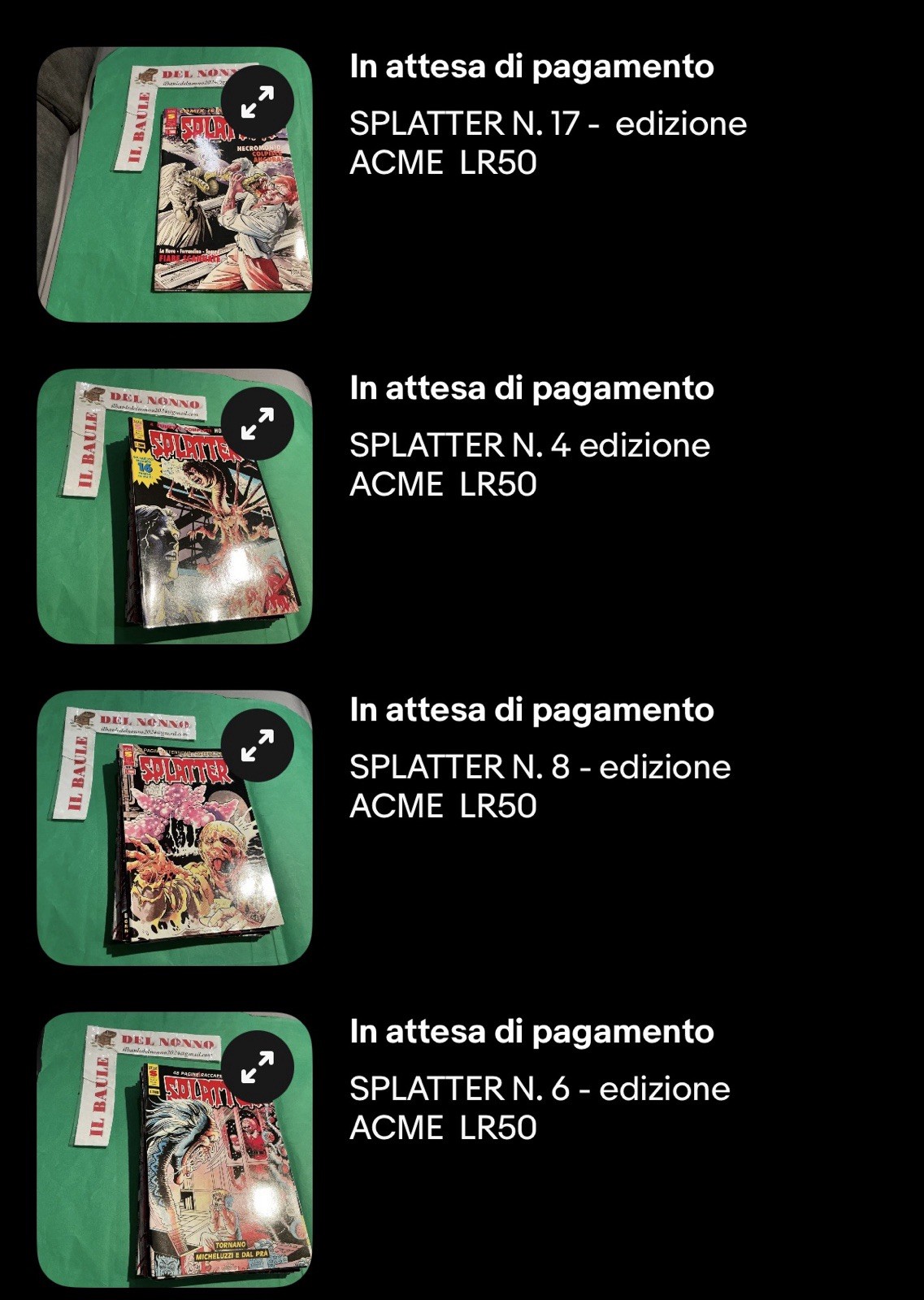 Per “sebastianconigli_0”  Vari fumetti SPLATTER LR50